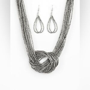Paparazzi Twisted Silver Necklace and Earring Set